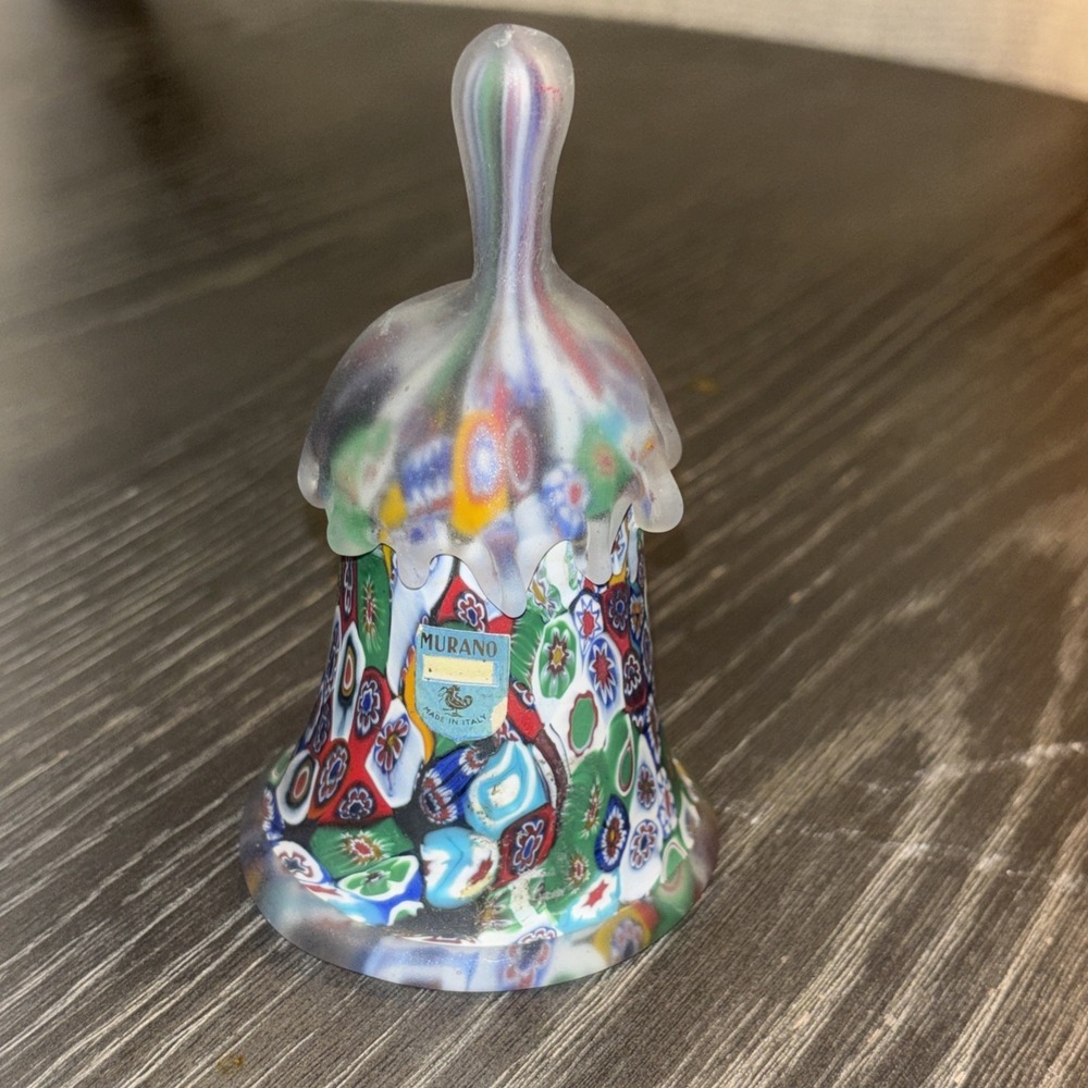 Vintage Italian Murano Millefiori Art Glass Bell Frosted Top